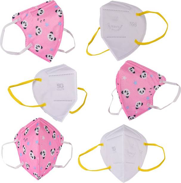 SG HEALTH NOISH Certified N95 Adult White and kids Pink Mask Made in India Pack of 6 Reusable Cloth Mask