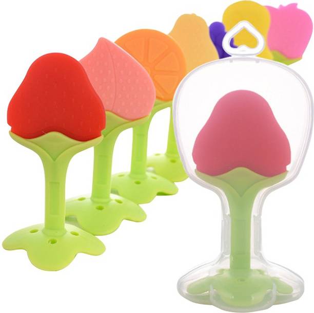 croox New Fruit Shape Baby Teether Baby Dental Care Strengthening Tooth Training Baby Teething Toys Food Grade Silicone Teether - Pack of 5 Teether