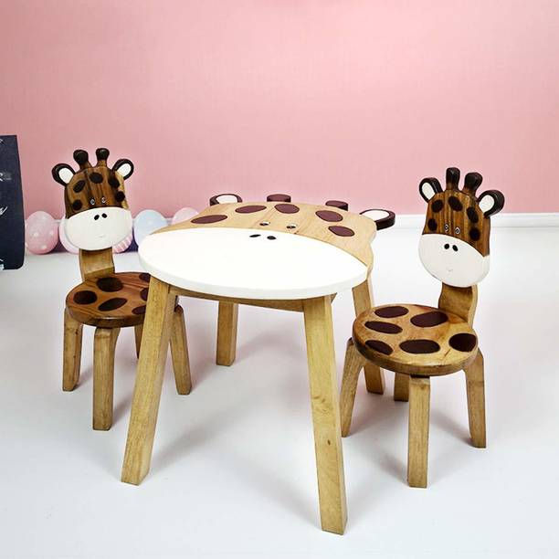 The kashth Giraffe Table + Chair Set Solid Wood 2 Seater Dining Set