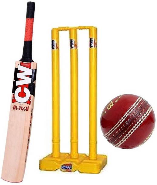 CW Cricket Kit Kashmir Willow Bat F/S Leather Ball Plastic Wicket Stumps Set Cricket Kit