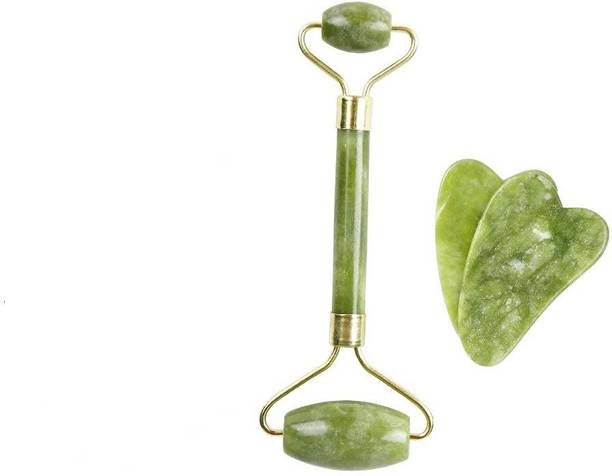 Eseekers Smooth Jade Roller Gua Sha Set | Double Sided Massage Roller and Heart Shaped Natural Stone| Best Green Jade Beauty Tool Facial Massager Anti Aging Anti Wrinkle Puffy Eye JR-123 Massager