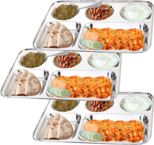 Aneesha Stainless Steel 5 Partition Sectioned Plate