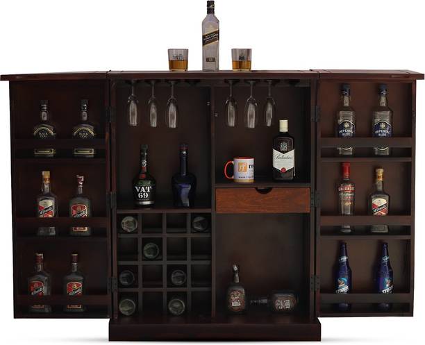 Sheesham Craft Nivora Double Door Wine Cabinet,20 Glass & 50 Bottle Rack,Drawer Solid Wood Bar Cabinet