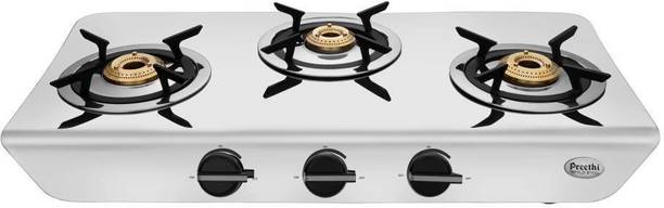 Preethi byPREETHI Preethi Stylo steel slim stainless steel 3 Burner Gas Stove, Manual Ignition Stainless Steel Manual Gas Stove