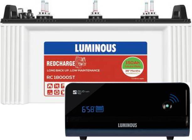 LUMINOUS RedCharge RC18000ST 150Ah Short Tubular Battery With Zelio Wifi 1100 Pure Sine Wave Inverter Tubular Inverter Battery