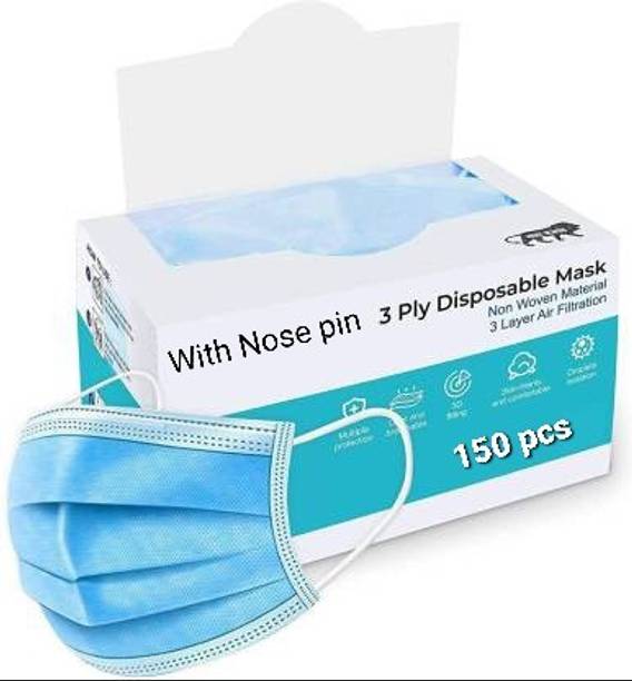 Vaghani 3 Ply Surgical Mask (150 Piece) ( With Nose Pin ) Surgical Mask With Melt Blown Fabric Layer