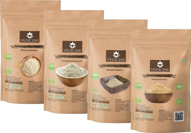 VEDICINE Ashwagandha Safed Musli Shatavari & Kaunch Konch Beej Churna / Powder 50g each Powder Powder