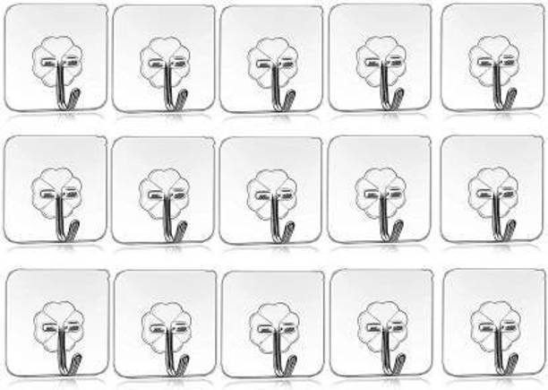 WAIT2SHOP 15 Pcs Self Adhesive Wall Hooks, Heavy Duty Sticky Hooks For Hanging 10KG (Max), Waterproof Transparent Adhesive Hooks For Wall, Wall Hangers For Hanging Kitchen Bathroom Bedroom Accessories Hook/Strong Adhesive Hook Wall Door Sticky Hanger Holder For Kitchen Bathroom Hook Hook 15