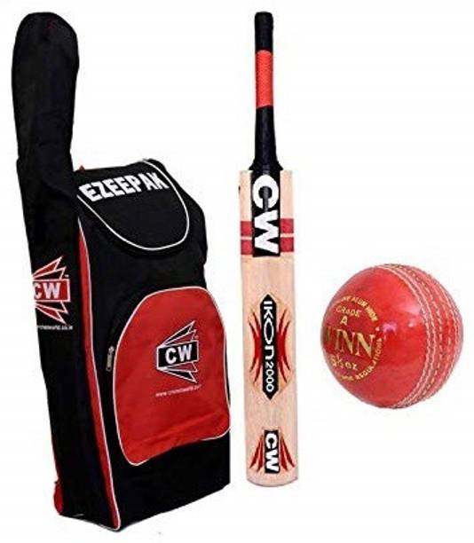 कव Boundary Cricket Kit 4 PC Leather Ball Backpack Bag Genuine Kashmir Willow Bat F/S क्रिकेट किट