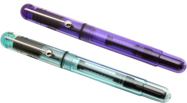 Ledos Ledos Jinhao Student Demonstrator Blue &amp; Purple Fountain Pens Fine Nib Converter With Steel Ball Clip Pen Gift Set