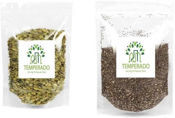 Temperado Raw Chia and Pumpkin Seeds Combo| 500gm Pack of 2 ( 250gm each) Chia Seeds, Pumpkin Seeds