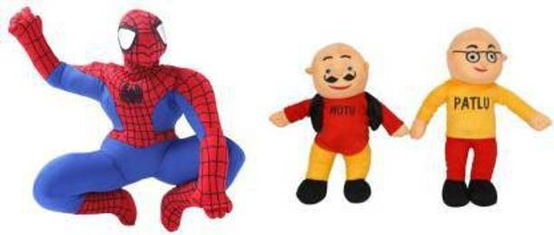 KPN Soft Lovable Hugable Combo Motu-Patlu, Spaiderman For Kids Toys Bithday Gift - 30 cm (Multicolor)  - 30 cm