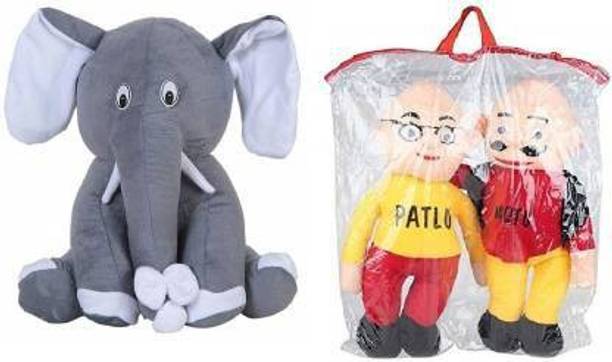 KPN Soft Lovable Hugable Combo Motu-Patlu and Elephant For Kids Toys Bithday Gift - 30 cm (Multicolor)  - 30 cm