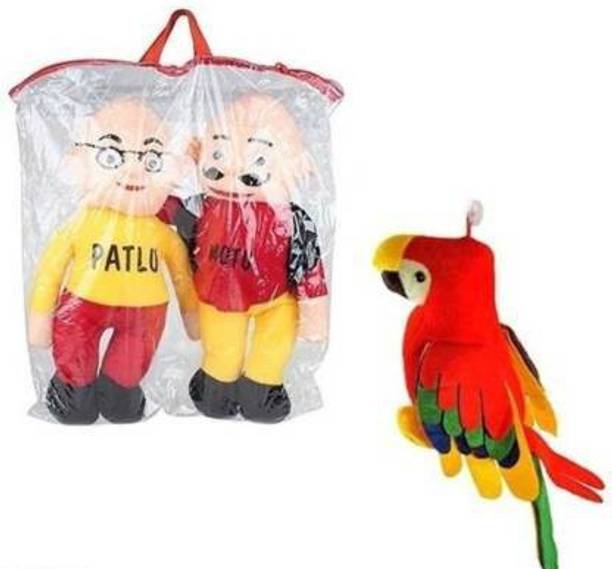 KPN Soft Lovable Hugable Combo Motu-Patlu and Parrot For Kids Toys Bithday Gift - 30 cm (Multicolor)  - 30 cm