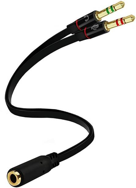 IKIS Mono Audio Cable 0.25 m Quality Assured Gold Plated 2 Male to 1 Female 3.5mm Headphone Earphone Mic Audio Splitter Cable for PC Laptop –Jet Black