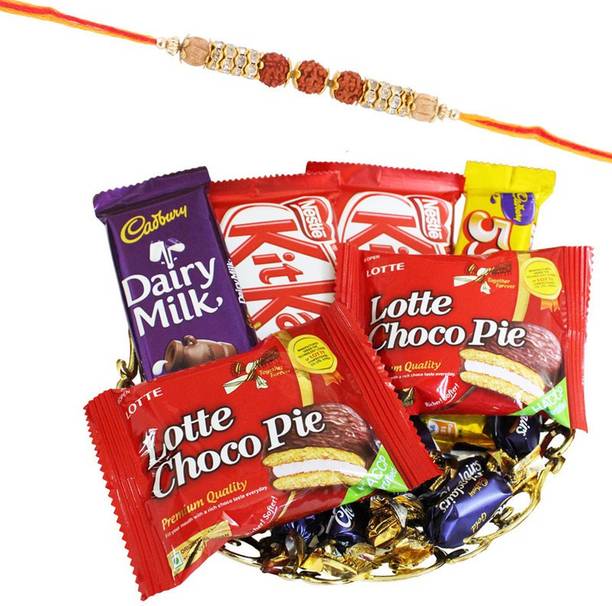 Cadbury Creamy And Sweet chocolate Hamper with rakhi | 3 Rudraksha Rakhi For Brother | Chocolate Gift For Rakhi | Rakhi Gift | 3RDR21 Combo