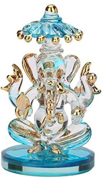 AkGlass Spiritual Glass Ganesha Gold Plated For Worship / Glass Figurine / Decorative Showpiece Decorative Showpiece  -  8.4 cm