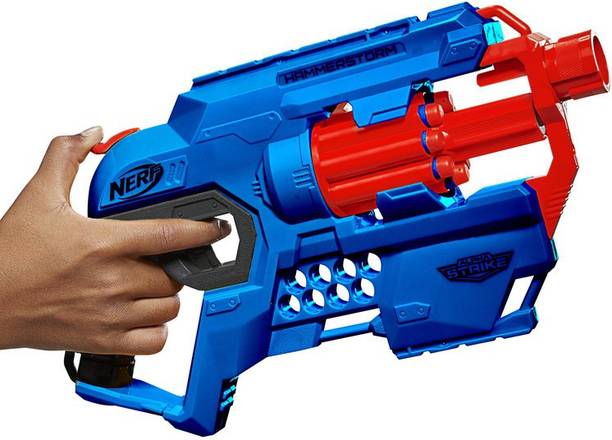Nerf Alpha Strike Hammerstorm Blaster, Hammer-Priming Action, Rotating 8-Dart Drum, 8 Darts, Ages 8 & Up Guns & Darts