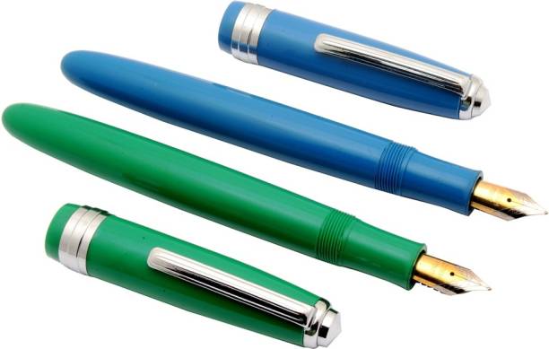 Ledos Ledos Set Of 2 - Click Falcon Eyedropper Blue &amp; Green Fountain Pens With Chrome Trims Special Pen Gift Set
