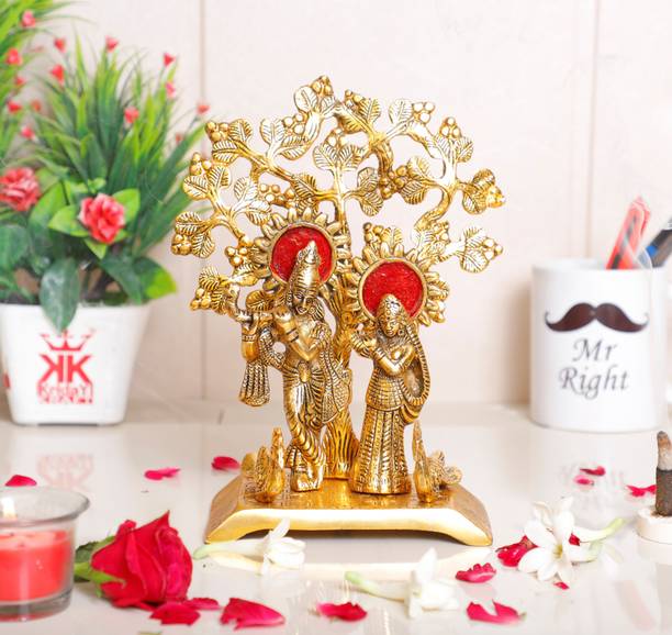 KridayKraft Radha Krishna Standing Playing Flute Under Tree idol Metal Statue Gold Antique Finish for Pooja & Home,Office Decorative,Radha Krishna Murti Showpiece Figurines,Religious idol Gift Article... Decorative Showpiece - 22 cm