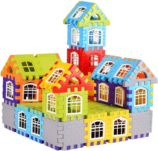 FTAFAT BEST BABY BIRTHDAY GIFT Happy House Building Blocks,Creative Learning Educational Toy For Kids Puzzle Assembling Unbreakable Non-Toxic Brain Sharping Interlocking Puzzle Assembling Toys for Kids Boys & Girls with Attractive Windows (72 Blocks + 30 Windows)