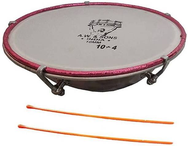 KANHA HUB Dhol Tasha Drum 10 inch (10x4) with Stick Nut & Bolts Dholak (Silver) Acoustic 1 Drum Kit Set