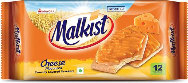 Malkist Cheese Flavoured Crunchy Layered Cracker - Cheese Coated Biscuit 138gm (12 Piece Per Pack) Cheeselets