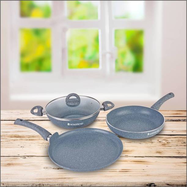 WONDERCHEF Granite Set with Free Dosa Tawa Induction Bottom Non-Stick Coated Cookware Set
