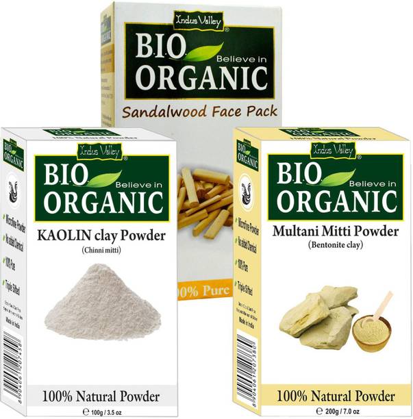 Indus Valley Bio Organic Kaolin Clay, Multani Mitti & Sandalwood Powder Combo-Set of 3