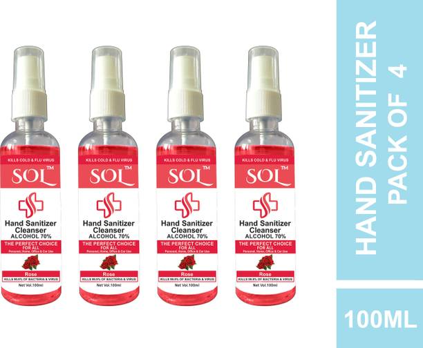 Sol Rose  Cleanser Spray - 100ml (4 X 100ml) Sanitizer Spray Pump Dispenser