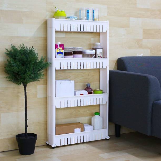 FLIPZON 4 Tier Slim Multipurpose Storage Rack Plastic Kitchen Trolley