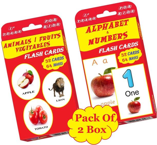 SA Flash Cards for Kids | 64 Flash Cards & 128 Images - Early Learning Flash Cards of English Alphabet, Numbers, Fruits, Vegetables & Animals