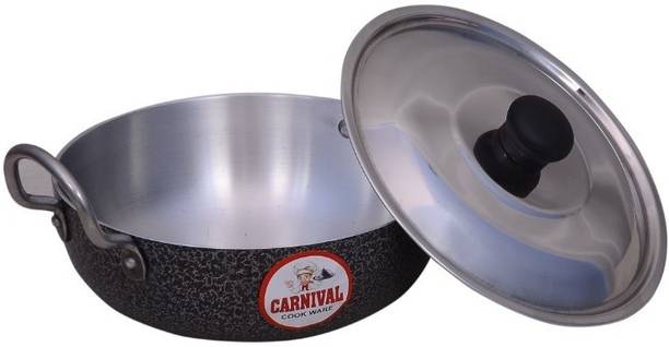 CARNIVAL एल्यूमीनियम कोटिंग कढ़ाई 3.5 LTR स्टील लिड के साथ प्योर वर्जिन एल्यूमीनियम कढ़ाही 20 cm, 7 cm ढक्कन के साथ