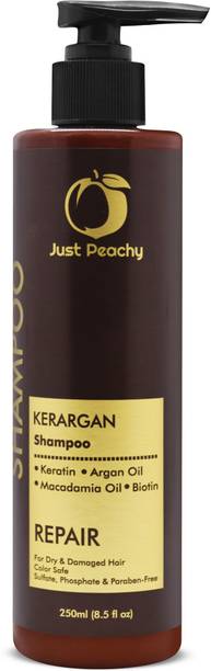Just Peachy KerArgan Repair Shampoo | Keratin + Moroccan Argan Oil + Macadamia Oil + Biotin | Color Safe | For Dry & Damaged Hair | No Sulfate, Paraben, Phosphates | 100% Vegan