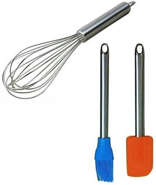 NOHUNT Hand Blender Whisker Latte Maker Stirrer for Mixing Milk Coffee Egg Beater with Silicone Basting Brush Set,Stainless Steel Basting Brush with Silicone Bristles Kitchen Tool Set