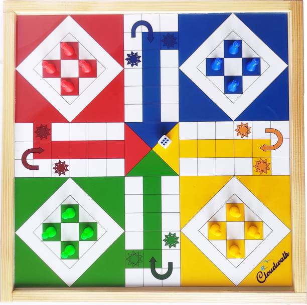 Cloudwalk 17" Handmade Wooden Magnetic Ludo Board Game Set (Multi Colour) with Dice (Jumbo Ludo - 17 Inches) Strategy & War Games Board Game