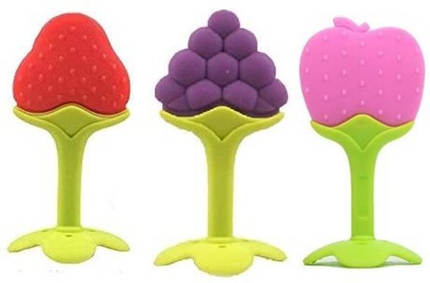 Kidsify Baby Fruit Shape Silicone Teethers Soft Stick Chews Nibbler for Baby Dental Care BPA-Free for Infants Baby (Pack of 3) Teether