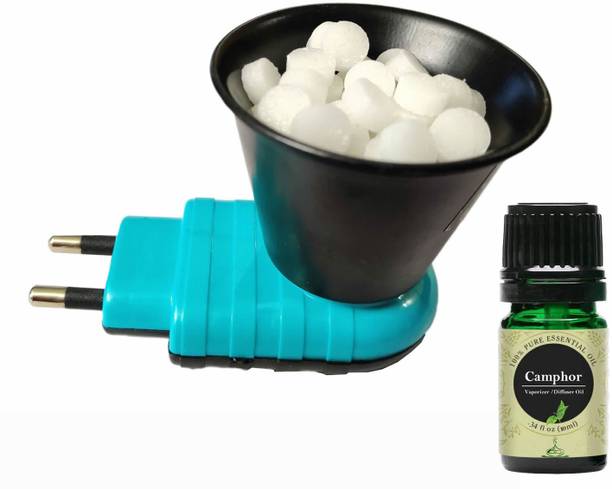 FStyler Camphor Diffuser Set Electric Aroma Oil Diffuser Set for Multipurpose use /Kapoor Dani/ Stainless Steel Camphor Burner with Coated Hand-Crafted Incense Burner for Home, Office, Temple, Positive Energy and Ambiance (VS-01B) with Camphor Aroma Oil 10ml