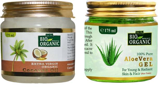 Indus Valley BIO Organic Extra Virgin Coconut Oil With 100% Pure Aloe Vera Gel (Combo Pack)