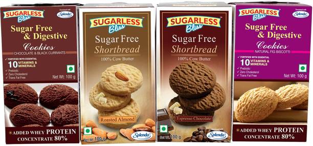 Sugarless Bliss Sugar Free &Digestive Cookies and pure cow butter shortbead -4x100gm Cookies Biscuit