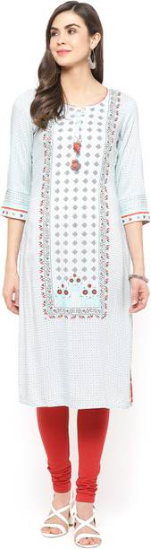 RANGRITI Printed Viscose Rayon Straight Kurta for Women Blue