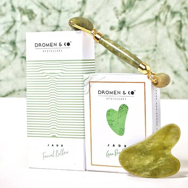 Dromen & Co Jade Facial Roller & Gua Sha Stone Set Natural Stone Face Massager