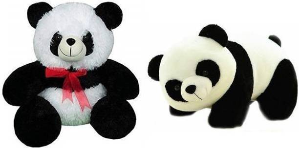 KPN Soft Lovable Hugable Combo Panda and Ribun Panda Teddy Bear For Kids Toys Bithday Gift - 30 cm (Multicolor)  - 30 cm