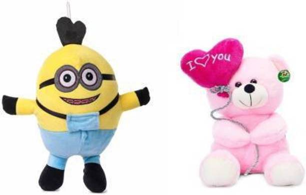 KPN Soft Lovable Hugable Combo Minion and I Love You Balloon Teddy Bear For Kids Toys Bithday Gift -25 & 30 cm (Multicolor)  - 30 cm