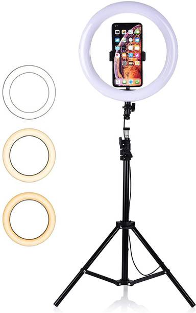 Webilla 12" inch LED Ring Light with 7 Ft Tripod Stand Combo and Phone Holder for Tiktok YouTube Reels Photo-shoot Video Live Stream Makeup Videos vlogging Vigo Video Shooting | 3 color modes Dimmable Lighting | Recording with Mobile Phone and Camera Clip Setup Ring Flash Ring Flash