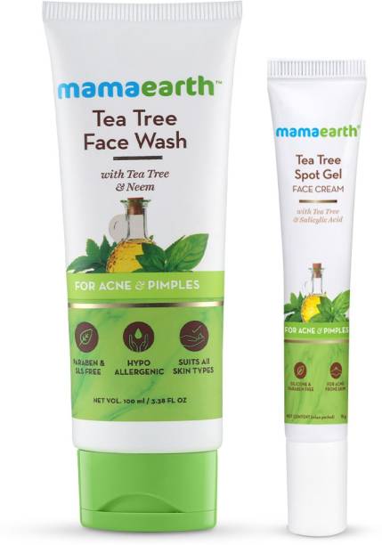 MamaEarth Active Acne Combo - Tea Tree Spot Gel 15gm + Tea Tree Face Wash 100ml