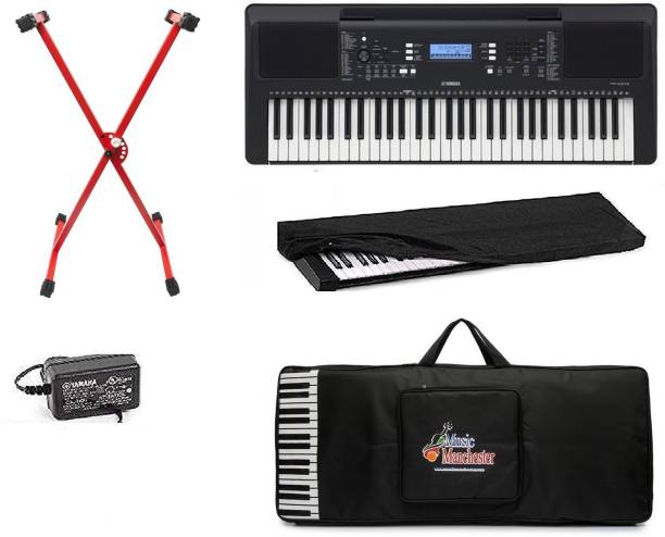 YAMAHA E373 PSR-E373, 61-Keys Touch Sensitive Digital Keyboard With Adapter, Padded Bag, Dust Cover and Red Stand Digital Portable Keyboard