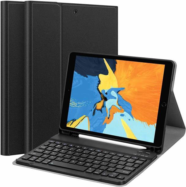microware iPad 10.2 9th 8th 7th Generation Keyboard Case, Detachable with Pencil Holder, Bluetooth Tablet Keyboard