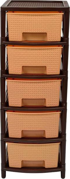 Randal Modular 5 Layer Drawer Storage Organizer for Home/Bedroom/Beauty Parlour and Kitchen ( Beige ) Plastic Free Standing Chest of Drawers