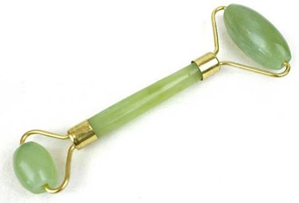 krenz K-3 Natural Jade Double Sided Face Roller Copper Facial Massager Massage Stone Beauty Tool for Face Neck Toning, Firming & Serum Application Massager